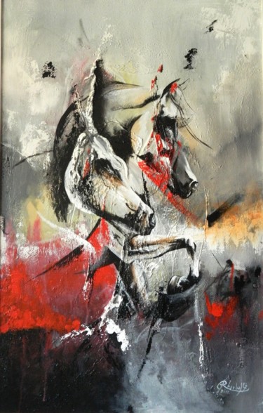 Painting titled "CHEVAL EN ABSTRACTI…" by Abdelkader Rhorbal, Original Artwork, Acrylic Mounted on Wood Stretcher frame