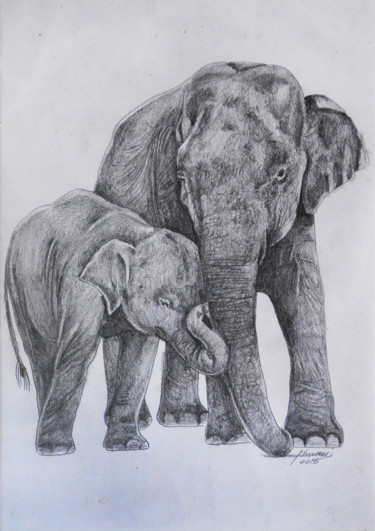 Painting titled "Precious Bonds" by Rhuani Rambukwelle, Original Artwork, Pencil Mounted on Other rigid panel