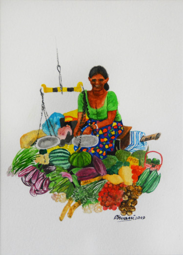 Painting titled "Overflowing Goodness" by Rhuani Rambukwelle, Original Artwork, Watercolor Mounted on Other rigid panel