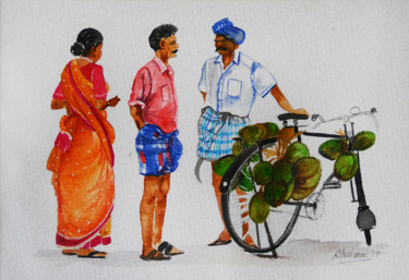 Painting titled "Laidback Lives" by Rhuani Rambukwelle, Original Artwork, Watercolor Mounted on Other rigid panel