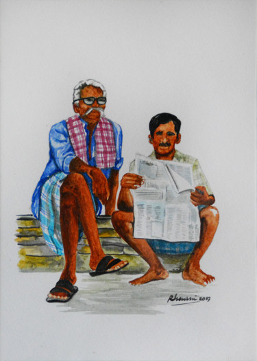 Painting titled "Reading Makes a Man" by Rhuani Rambukwelle, Original Artwork, Watercolor Mounted on Other rigid panel