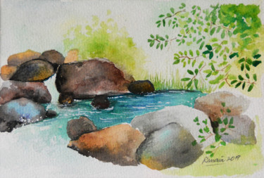 Painting titled "Fresh Waters" by Rhuani Rambukwelle, Original Artwork, Watercolor Mounted on Other rigid panel