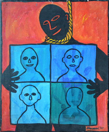 Painting titled "Awaiting the Gallows" by Rhuani Rambukwelle, Original Artwork, Acrylic Mounted on Wood Stretcher frame