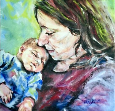 Peinture intitulée "Mother and Child" par Ria Post (Sari Top), Œuvre d'art originale, Acrylique