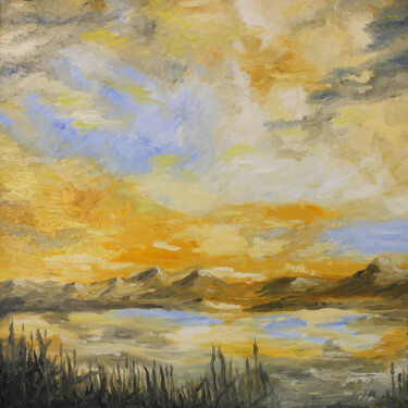 Painting titled "Sunset in the west" by Ria Soentgerath, Original Artwork, Oil Mounted on Wood Stretcher frame