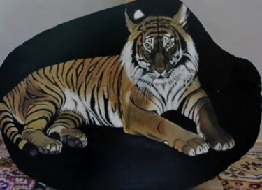 Painting titled "tijger" by Ria Strijker, Original Artwork, Oil