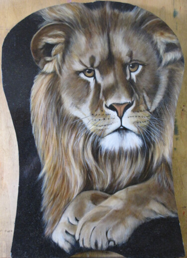 Schilderij getiteld "Leeuw" door Ria Strijker, Origineel Kunstwerk, Olie