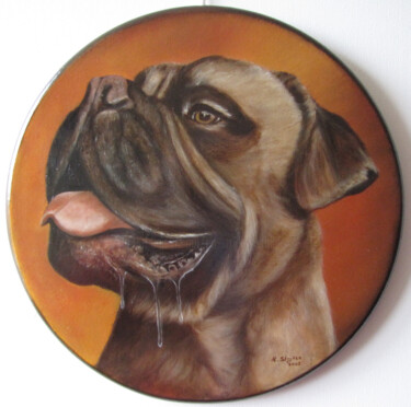 Painting titled "boxer 1" by Ria Strijker, Original Artwork, Oil