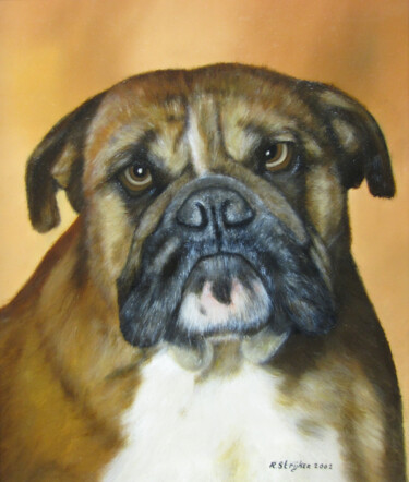 Painting titled "boxer 2" by Ria Strijker, Original Artwork, Oil