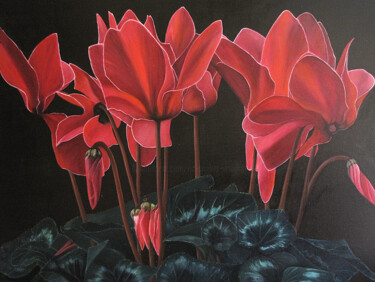 Painting titled "Cyclamen" by Ria Strijker, Original Artwork, Oil