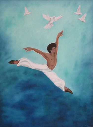 Painting titled "dans voor vrede" by Ria Strijker, Original Artwork, Oil