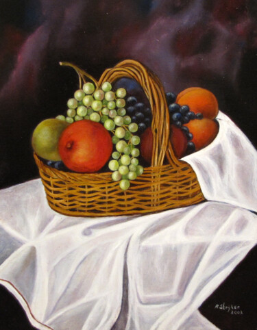 Schilderij getiteld "fruitmandje" door Ria Strijker, Origineel Kunstwerk, Olie