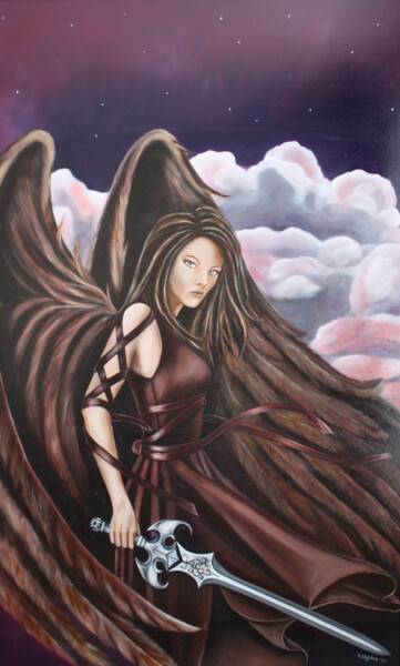 Schilderij getiteld "Engel de wrake" door Ria Strijker, Origineel Kunstwerk, Olie