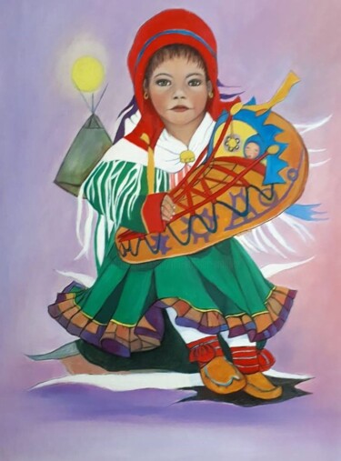 Painting titled "Sami meisje" by Ria Strijker, Original Artwork