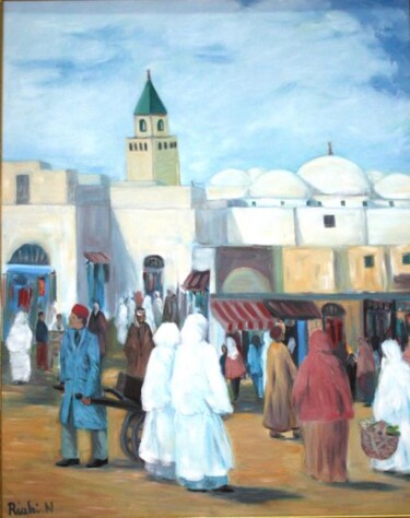 Painting titled "SIDI MEHREZ" by Riahi Noureddine, Original Artwork, Oil