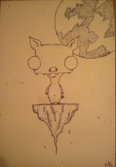 Drawing titled "Space Pig in Space" by Rialzeeno, Original Artwork, Other