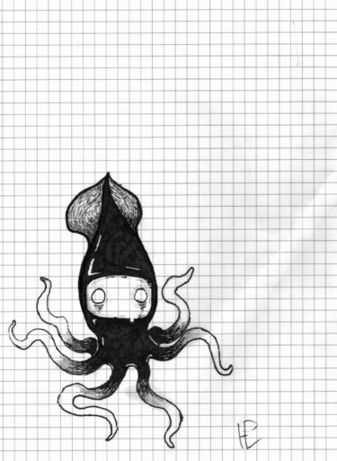 Drawing titled "Ninja Squid" by Rialzeeno, Original Artwork