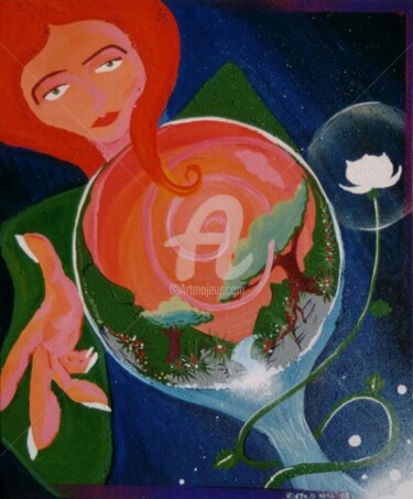 Peinture intitulée "la boule de cristal" par Réka, Œuvre d'art originale, Huile