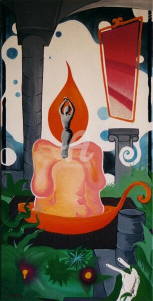 Peinture intitulée "magie de la bougie" par Réka, Œuvre d'art originale, Huile