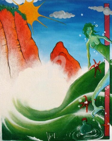 Peinture intitulée "mouvement de la mer" par Réka, Œuvre d'art originale, Huile