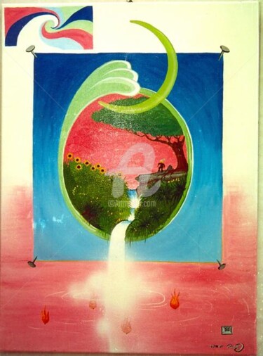 Peinture intitulée "cascade d'O" par Réka, Œuvre d'art originale, Huile