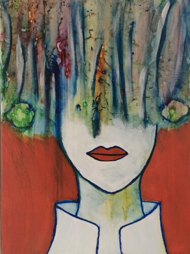 Painting titled "Office Girl" by Ricarda Simon, Original Artwork, Acrylic Mounted on Wood Stretcher frame