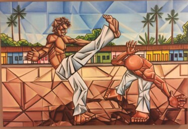Painting titled "Jogo de Capoeira" by Ricardo Carvalheira, Original Artwork, Oil