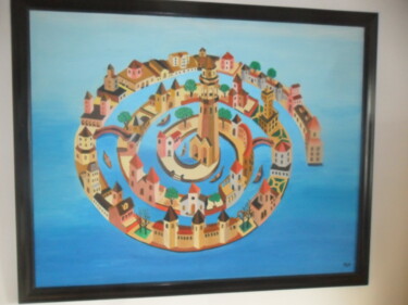 Painting titled "Circular City" by Ricardo Martinez, Original Artwork, Oil