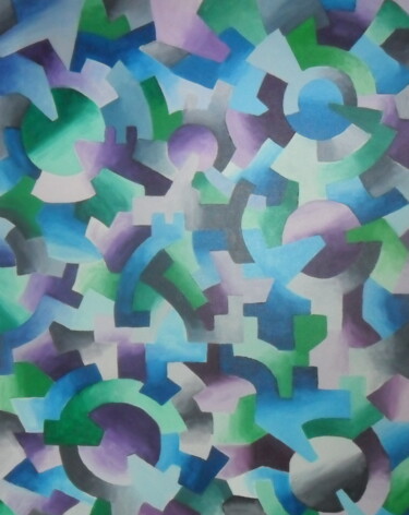 Painting titled "Blue-green composit…" by Ricardo Martinez, Original Artwork, Oil