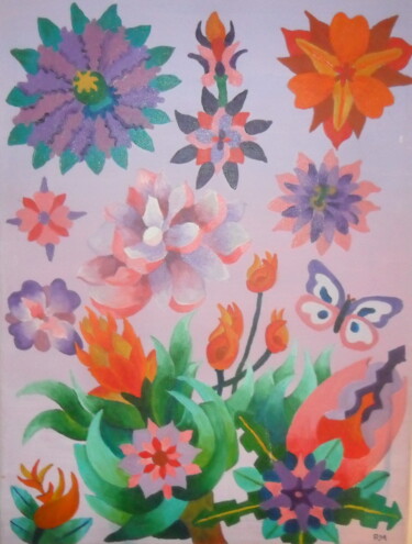 Pittura intitolato "Tropical flowers" da Ricardo Martinez, Opera d'arte originale, Olio