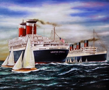 Pintura titulada "SS UNITED STATES" por Ricardo Quiroga, Obra de arte original, Oleo