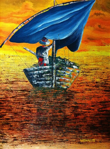 Peinture intitulée "O Barqueiro" par Ricardo Ross Marques, Œuvre d'art originale, Huile