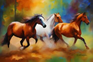 Digitale Kunst getiteld "Cavalos em disparada" door Ricardo Ross Marques, Origineel Kunstwerk, AI gegenereerde afbeelding