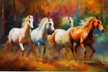 Artes digitais intitulada "Cavalos selvagens" por Ricardo Ross Marques, Obras de arte originais, Imagem gerada por IA