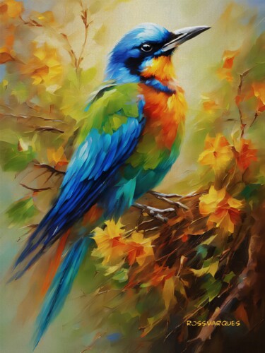 Digitale Kunst mit dem Titel "Pássaro Azul" von Ricardo Ross Marques, Original-Kunstwerk, Digitale Malerei