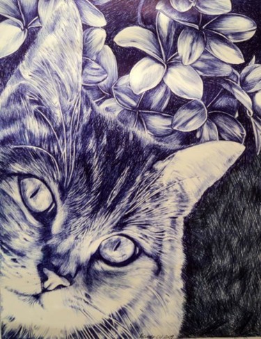 Painting titled "gato" by Ricardo L.V., Original Artwork