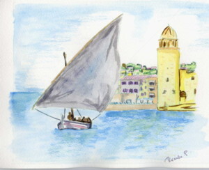 Painting titled "barque catalane dev…" by Ricardo Pietro, Original Artwork