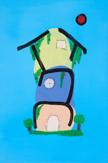 Schilderij getiteld "Casa Verde n°001" door Riccardo Bonavires, Origineel Kunstwerk, Acryl Gemonteerd op Frame voor houten b…