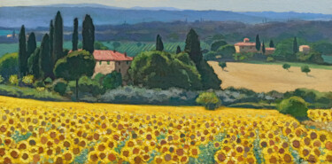 Peinture intitulée "Tuscany landscape w…" par Riccardo Chirici, Œuvre d'art originale, Huile Monté sur Châssis en bois