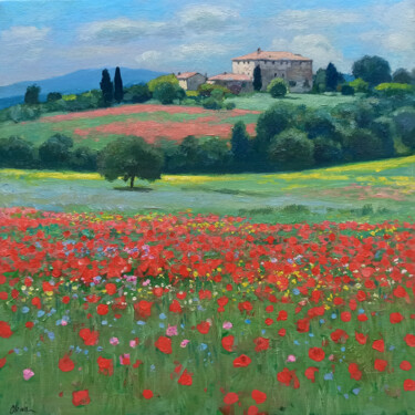 Картина под названием "Tuscany countryside…" - Riccardo Chirici, Подлинное произведение искусства, Масло Установлен на Дерев…
