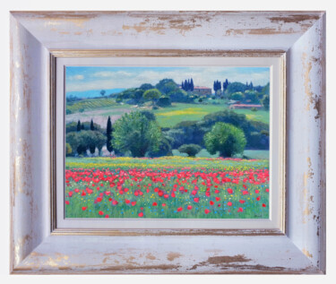 Painting titled "Tuscany landscape -…" by Riccardo Chirici, Original Artwork, Oil Mounted on Wood Stretcher frame