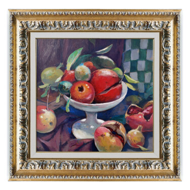 Painting titled "Pomegranates - Ital…" by Riccardo Chirici, Original Artwork, Oil Mounted on Other rigid panel
