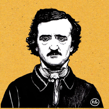 Zeichnungen mit dem Titel "Edgar Allan Poe" von Riccardo Fortuna, Original-Kunstwerk, Digitaldruck