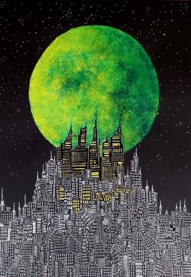 Disegno intitolato "Le mie città di not…" da Riccardo Magatti, Opera d'arte originale, Acrilico