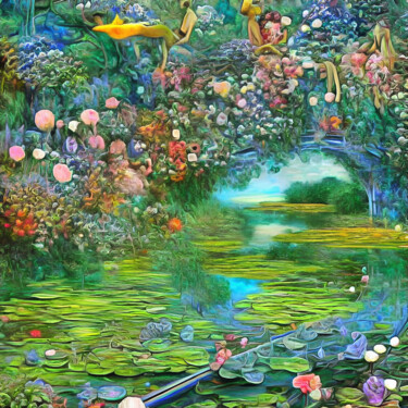 Artes digitais intitulada "Lago con Nenufares" por Riccardo Zullian, Obras de arte originais, Pintura digital