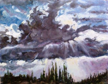 Pittura intitolato "Nuvole, Cipressi, v…" da Riccardo Battigelli, Opera d'arte originale