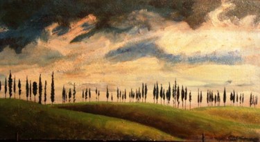 Pittura intitolato "Temporale sui cipre…" da Riccardo Battigelli, Opera d'arte originale