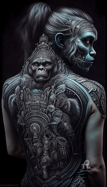 Arts numériques intitulée "Tattoos ofz Apes 3" par Rice Bare, Œuvre d'art originale, Image générée par l'IA