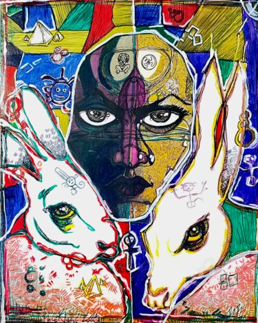 Painting titled "Rabbits from The Ma…" by Rice Bare, Original Artwork, Acrylic Mounted on Wood Stretcher frame