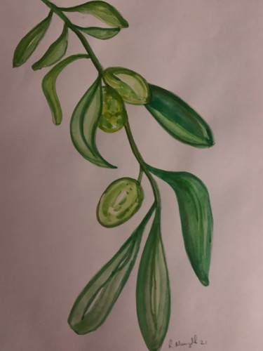 Peinture intitulée "Olive 4" par Richard Mangold, Œuvre d'art originale, Aquarelle